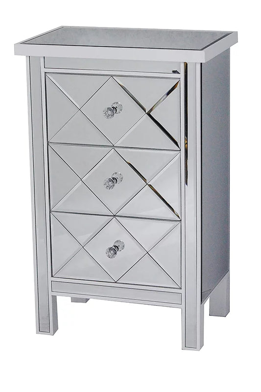 31' Antique White Wood Accent Cabinet with 3 Beveled Mirrored Drawers